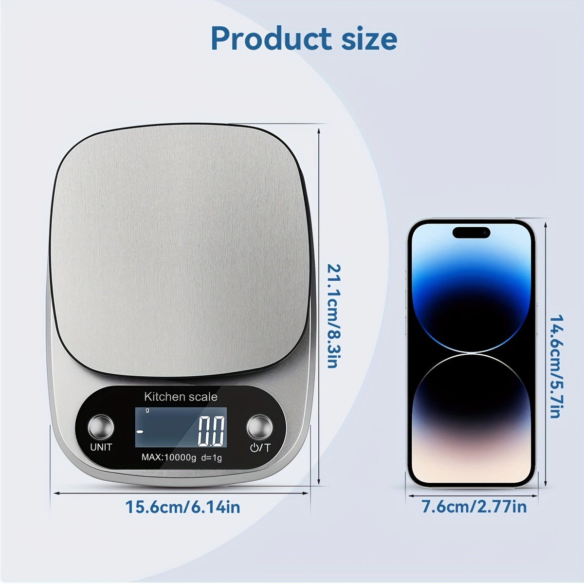 Pickzaar High Precision Digital Kitchen Scale – 10kg Capacity, Stainless Steel, LED Display, Multi-Unit Food Scale for Cooking & Baking