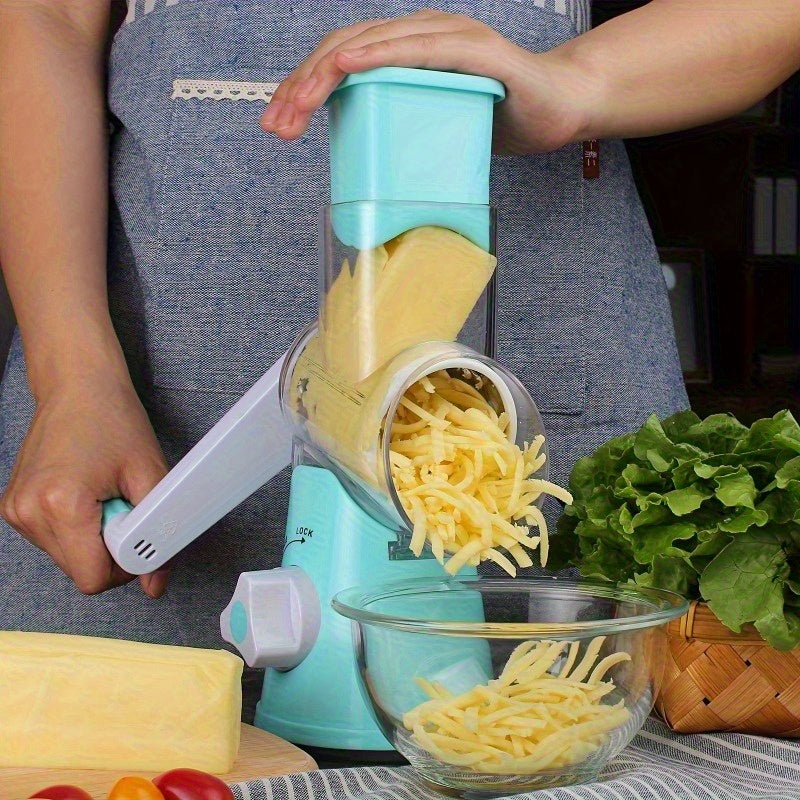 3-in-1 Manual Drum Cheese & Vegetable Grater UAE | Rotary Slicer, Shredder & Grinder – Safe & Easy with Stainless-Steel Blades