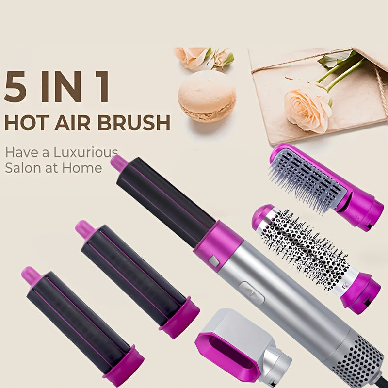 5-in-1 Professional Hair Dryer Brush Set | Straightener, Curler, Volumizer & Scalp Massager – Ionic Hot Air Styling Tool