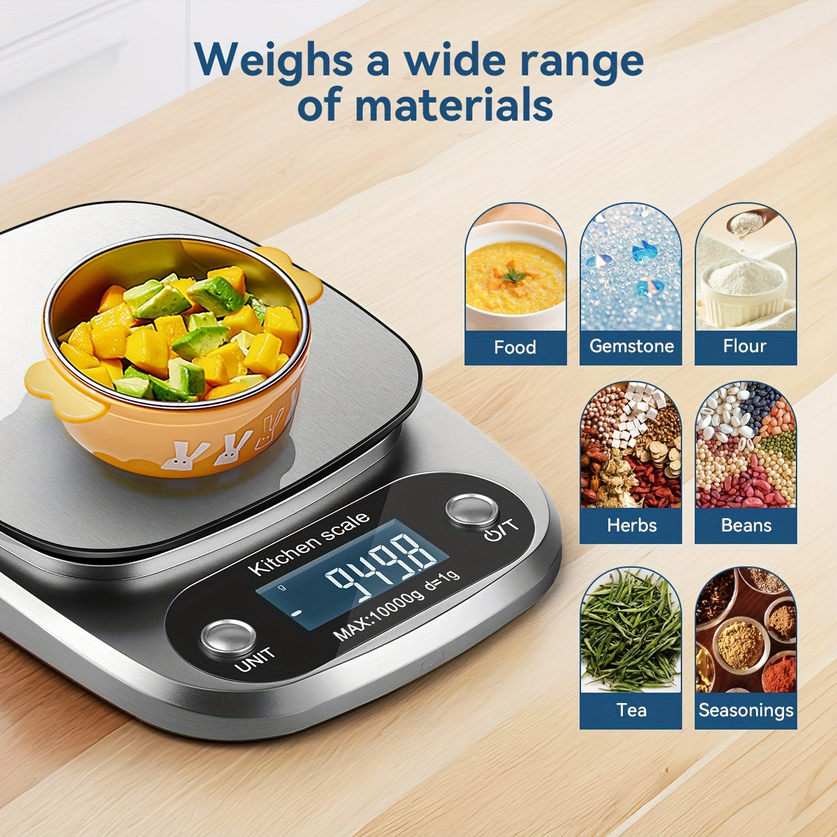 Pickzaar High Precision Digital Kitchen Scale – 10kg Capacity, Stainless Steel, LED Display, Multi-Unit Food Scale for Cooking & Baking