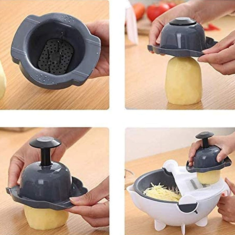Pickzaar 9-in-1 Vegetable Cutter with Drain Basket | Multi-Functional Slicer, Dicer & Grater – Stainless Steel Blades, Compact Kitchen Tool