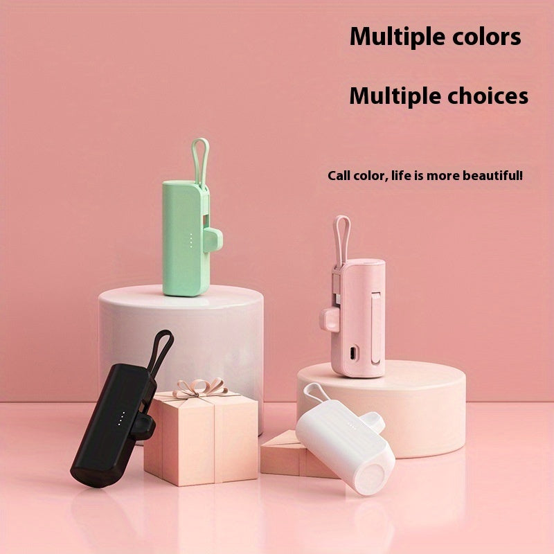 5000mAh Mini Power Bank with Built-in Type-C & Lightning Cables – Portable Fast Charger with Foldable Stand & LED Light (Black)