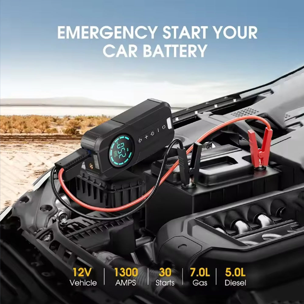 3-in-1 Car Jump Starter | 3000A Booster + 150PSI Digital Air Pump + 6000mAh Power Bank – Emergency Car Gadget