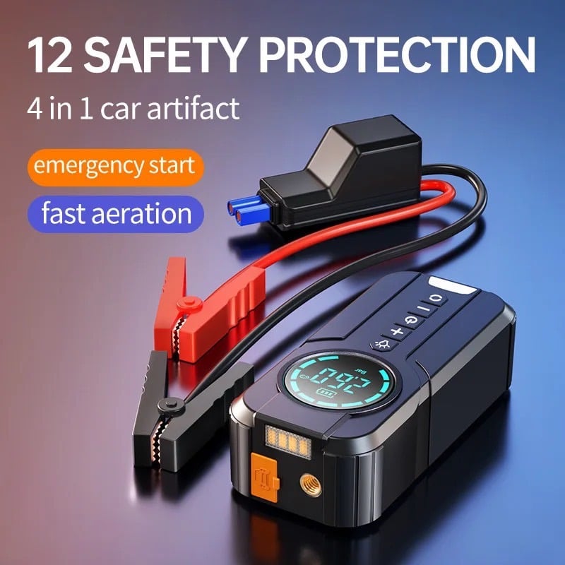 3-in-1 Car Jump Starter | 3000A Booster + 150PSI Digital Air Pump + 6000mAh Power Bank – Emergency Car Gadget