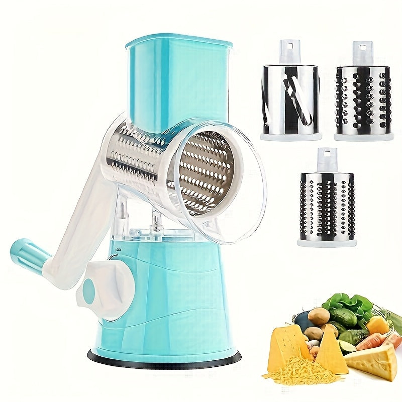 3-in-1 Manual Drum Cheese & Vegetable Grater UAE | Rotary Slicer, Shredder & Grinder – Safe & Easy with Stainless-Steel Blades