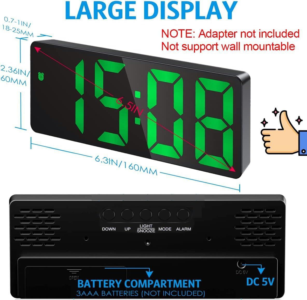 Digital LED Alarm Clock – Large Display, Smart Voice Control & Adjustable Brightness