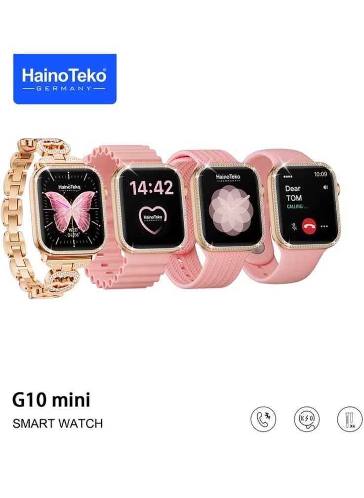 Haino Teko G10 Mini Smart Watch – 4 Straps, Bluetooth Calling, Always-On Display, Wireless Charging (Android & iOS)