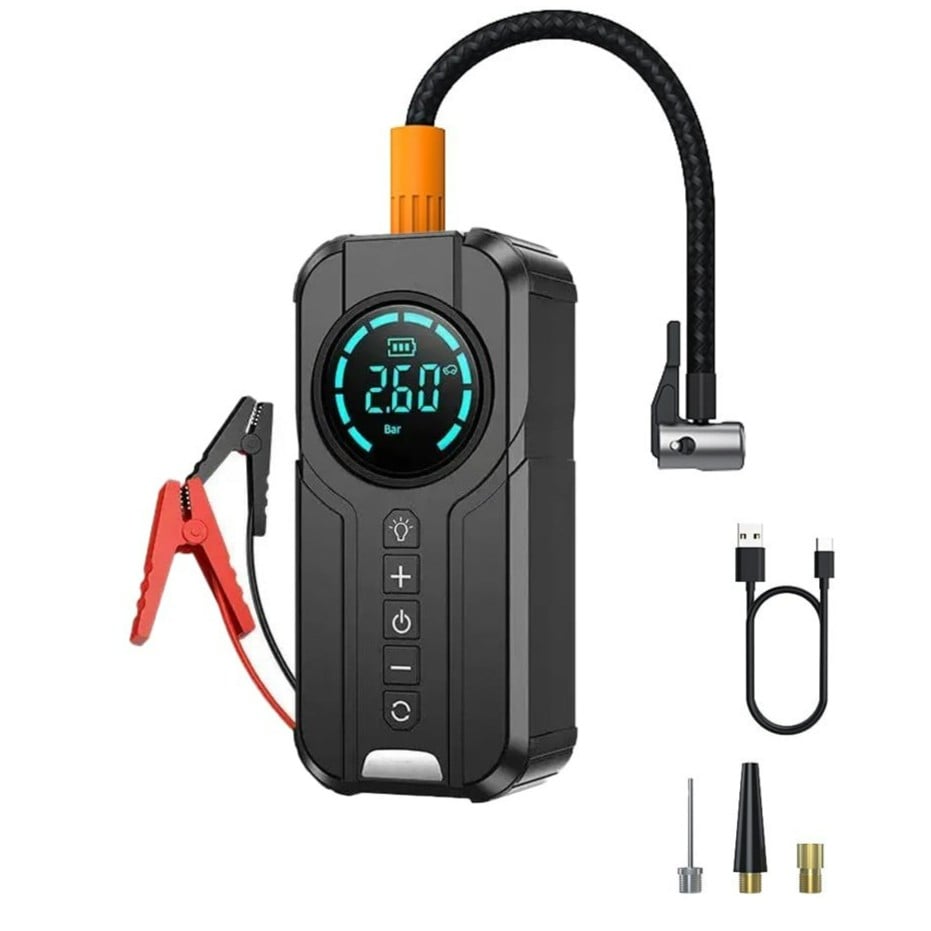 3-in-1 Car Jump Starter | 3000A Booster + 150PSI Digital Air Pump + 6000mAh Power Bank – Emergency Car Gadget