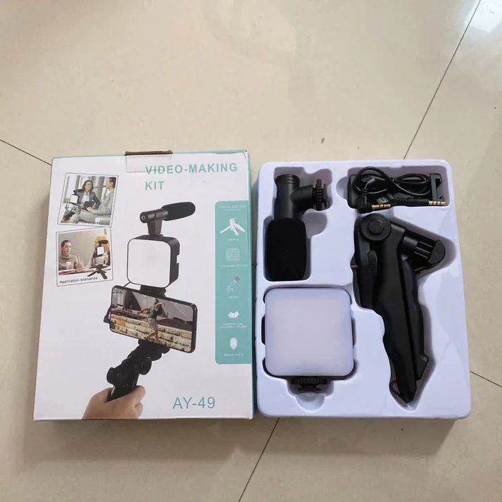 Vlogging Studio Kit for Smartphone & Camera – Mic + LED Light + Tripod