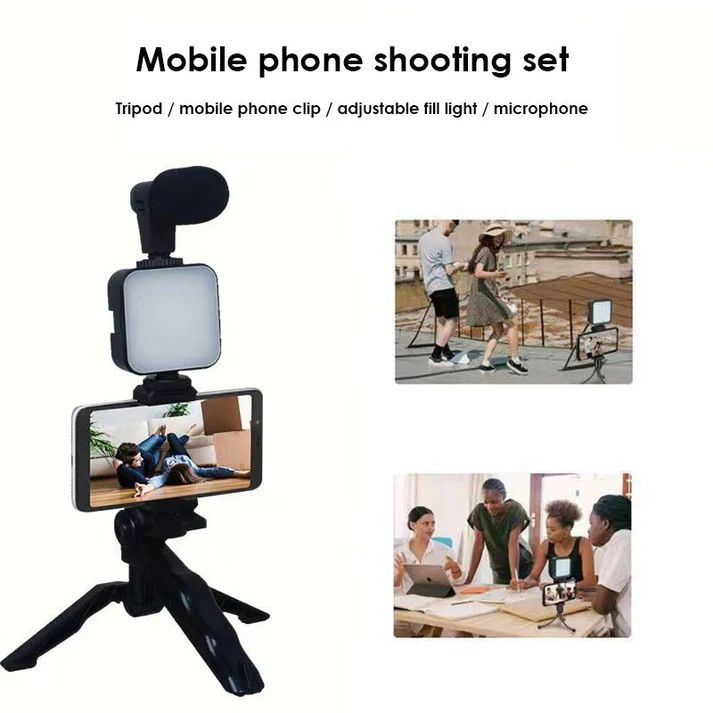 Vlogging Studio Kit for Smartphone & Camera – Mic + LED Light + Tripod
