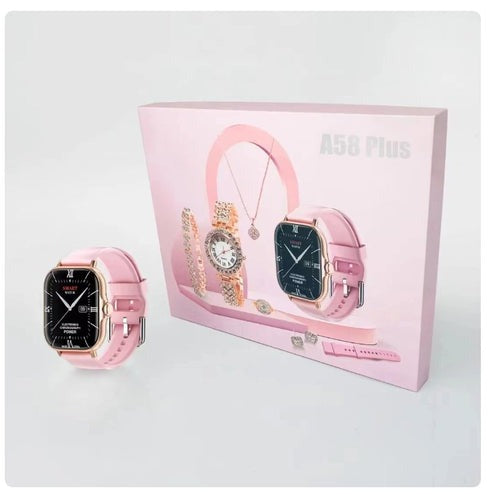 A58 Smart Watch 5-in-1 Couple Gift Set – Men’s Smartwatch &amp; Women’s Luxury Watch.