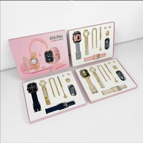 A58 Smart Watch 5-in-1 Couple Gift Set – Men’s Smartwatch &amp; Women’s Luxury Watch.