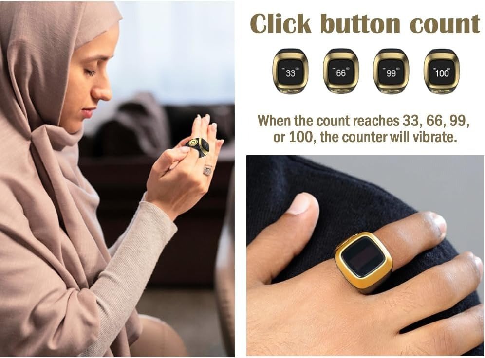 Smart Tasbih Zikr Ring Counter – Digital Bluetooth Tasbih Ring for Prayer & Salah | Islamic Smart Ring UAE