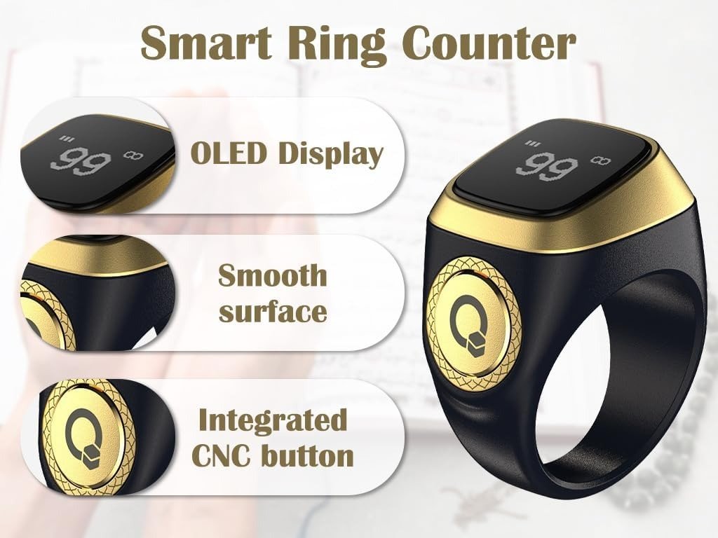 Smart Tasbih Zikr Ring Counter – Digital Bluetooth Tasbih Ring for Prayer & Salah | Islamic Smart Ring UAE