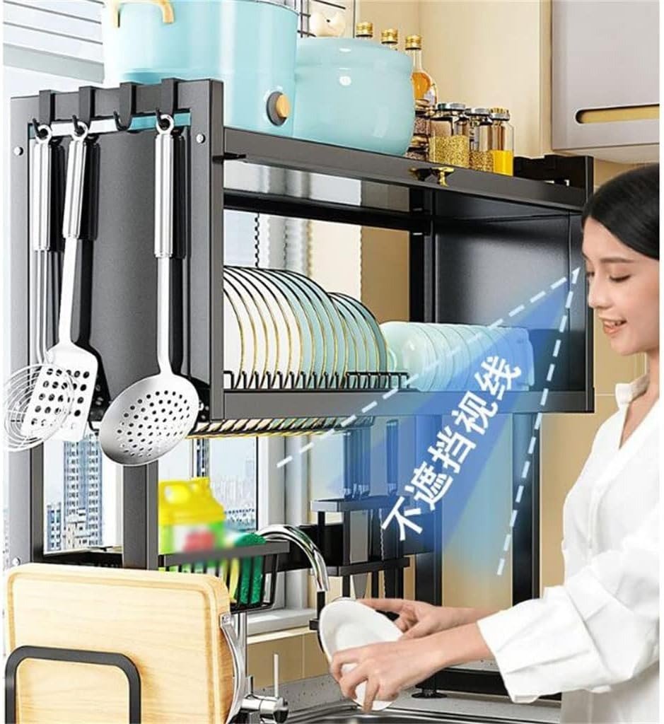 Heavy Duty Over the Sink Dish Drying Rack – 3 Tier Metal Dish Rack with Dust-Proof Cabinet | Kitchen Counter Shelf