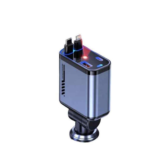Retractable 4-in-1 Fast Car Charger UAE | 66W PD & QC | Type-C + Lightning + Dual USB | iPhone 15/14/13/12 & Samsung