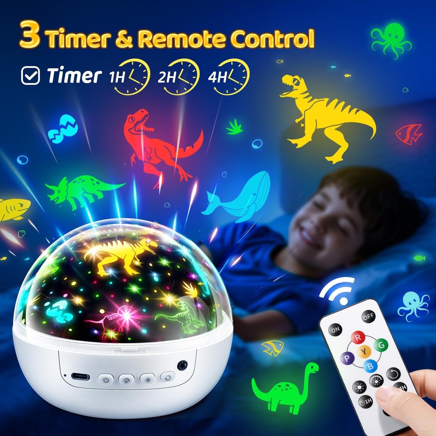 7-in-1 Night Light Projector for Kids – Stars, Dinosaurs & Ocean