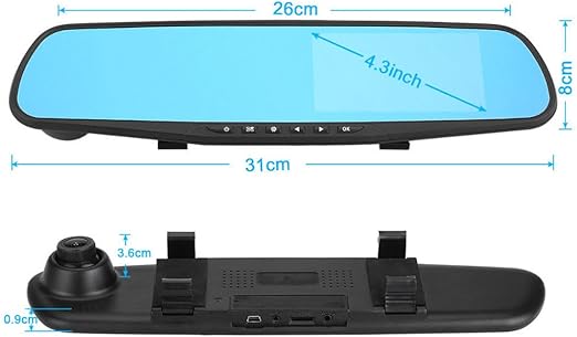 Vehicle Blackbox DVR 1080P Mirror Dash Cam with Rear View Camera