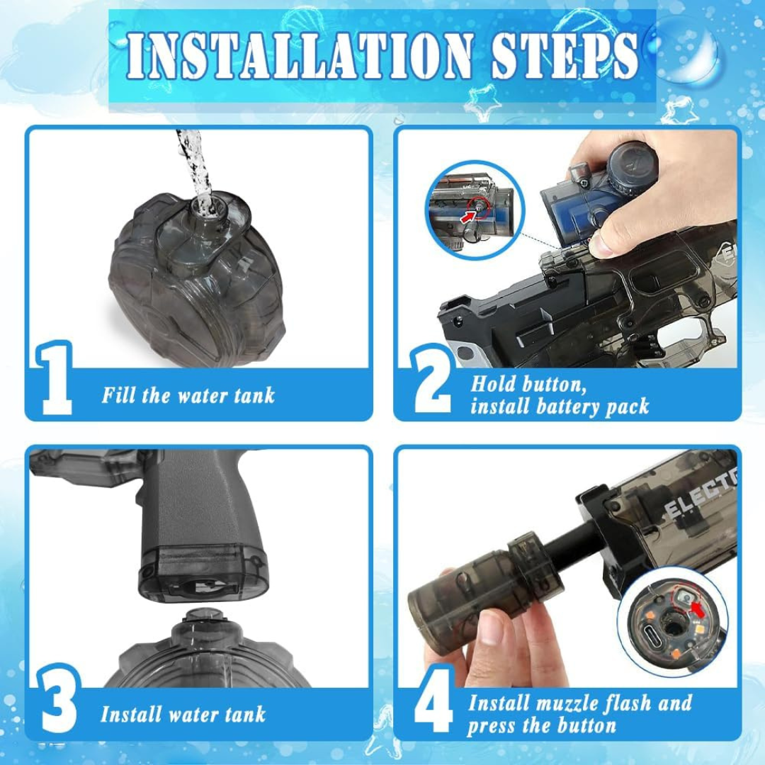 Electric Water Gun – Rechargeable High-Pressure Water Blaster with LED Effects | Outdoor Fun & Pool Toy
