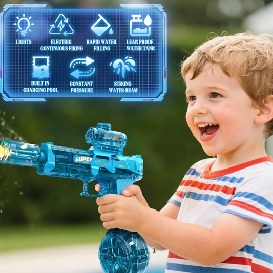 Electric Water Gun – Rechargeable High-Pressure Water Blaster with LED Effects | Outdoor Fun & Pool Toy