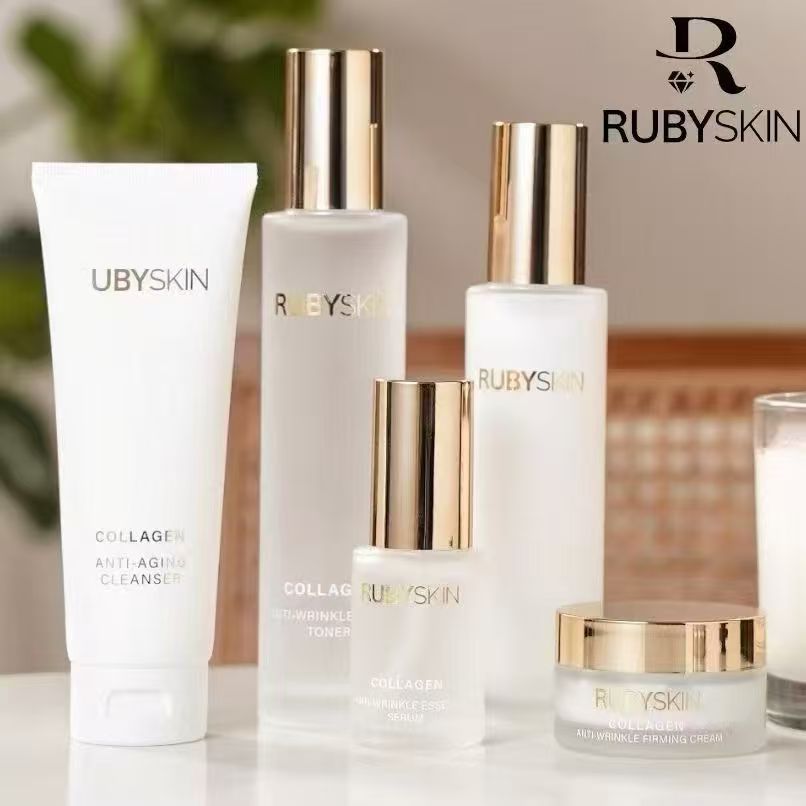 RUBYSKIN Collagen Anti-Aging Skincare Set – Cleanser, Toner, Essence, Serum & Firming Cream for Youthful Skin