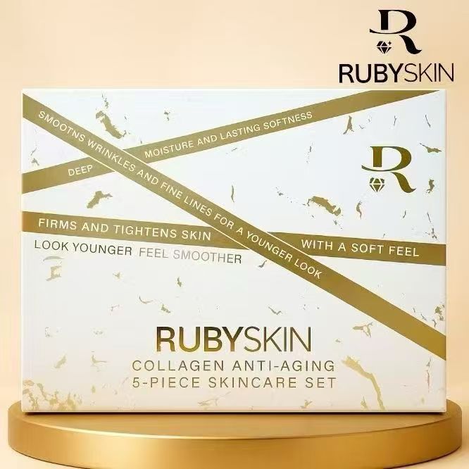 RUBYSKIN Collagen Anti-Aging Skincare Set – Cleanser, Toner, Essence, Serum & Firming Cream for Youthful Skin