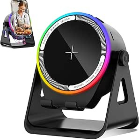 4-in-1 Wireless Induction Bluetooth Speaker with RGB Lights & 360° Phone Stand | UAE Gadget