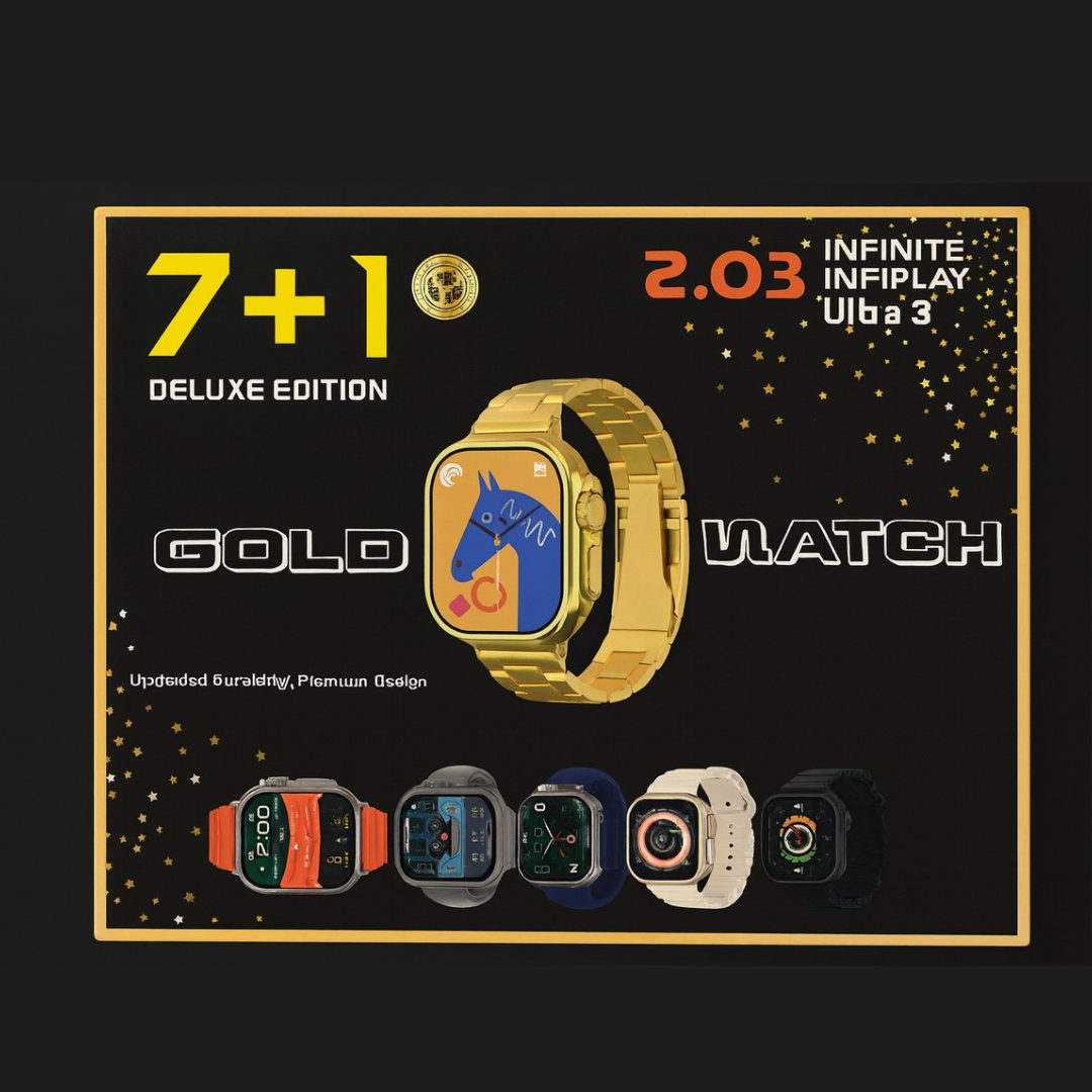 7 in 1 Gold Ultra Watch – Smartwatch Combo with Gold Chain | KSA Edition