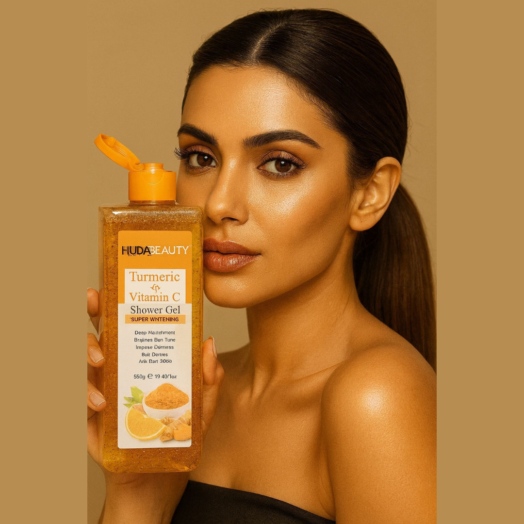 Huda Beauty Turmeric + Vitamin C Shower Gel 550G – Brightening, Hydrating & Anti-Dark Spot Formula