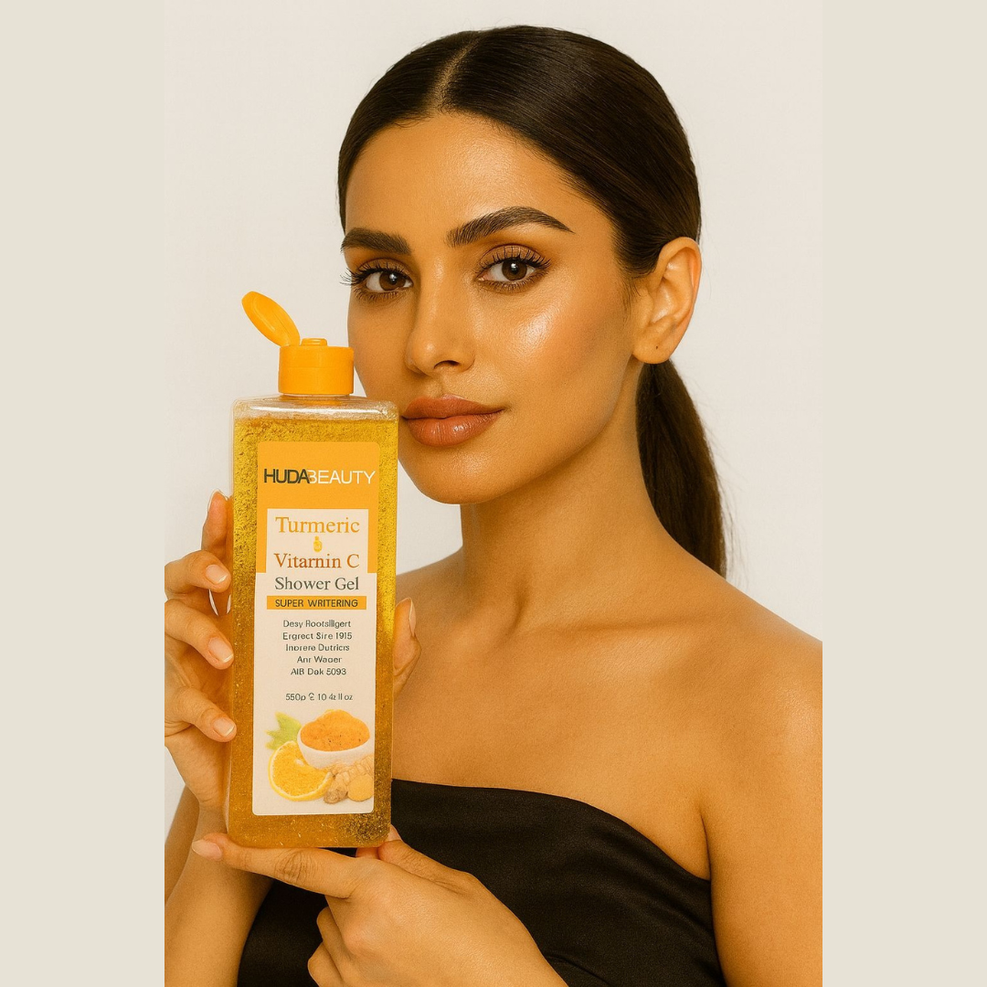 Huda Beauty Turmeric + Vitamin C Shower Gel 550G – Brightening, Hydrating & Anti-Dark Spot Formula