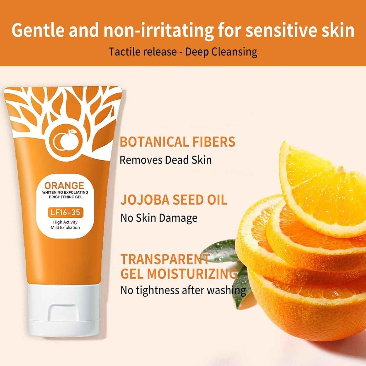 Orange Exfoliating Gel 50g – Face & Body Brightening Scrub Gel 2 Pack | Vitamin C Moisturizer