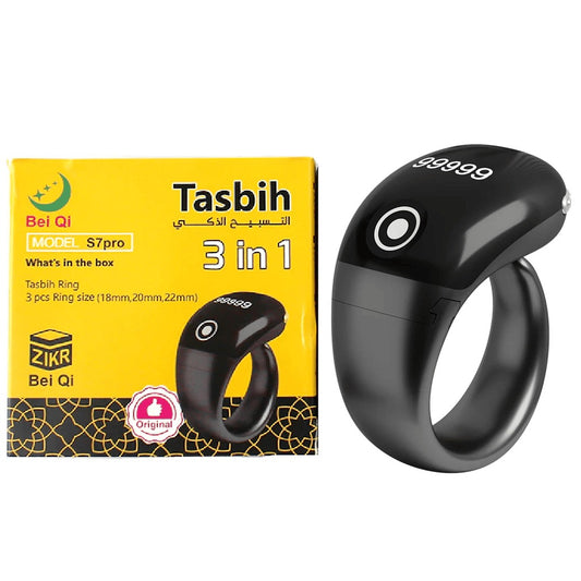 Smart Tasbih Counter Zikr Ring – Digital Tasbeeh Counter with OLED Display, App Support & Magnetic Charging (Waterproof, Black)