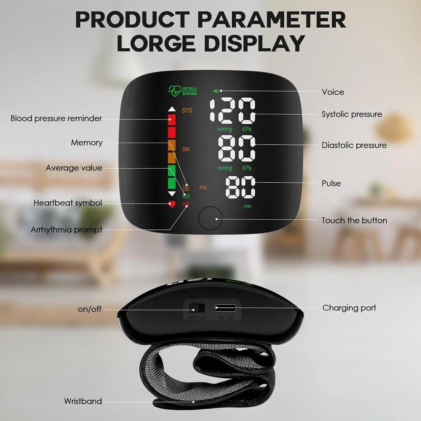 Automatic Wrist Blood Pressure Monitor – Digital BP Machine with LED Display & Voice Function | Portable Health Monitor