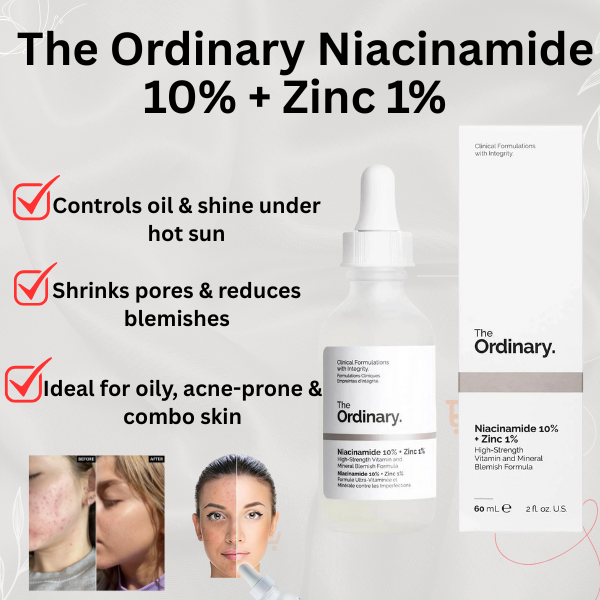 The Ordinary Niacinamide 10% + Zinc 1% Serum – Brighten & Control Oily Skin (30 ml)