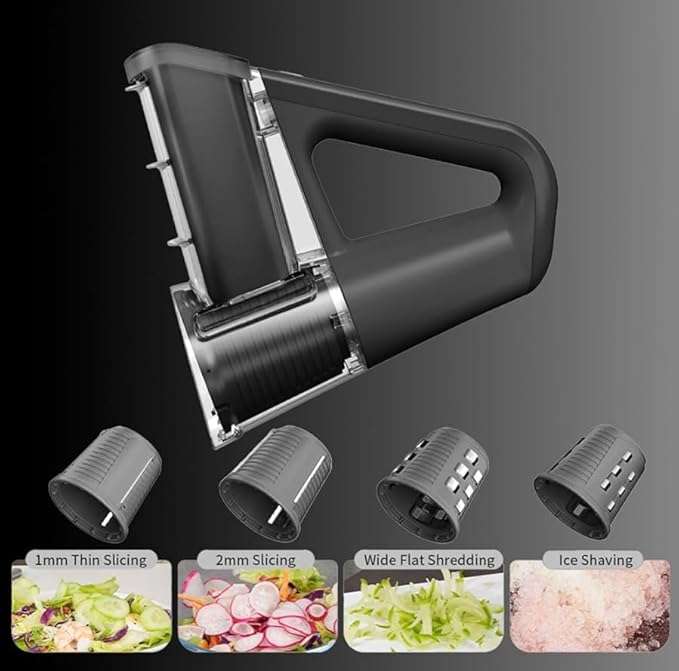 Multi-Functional Electric Handheld Food Chopper – Rechargeable Rotary Cheese Grater & Vegetable Slicer (2500mAh, 4 Blades)