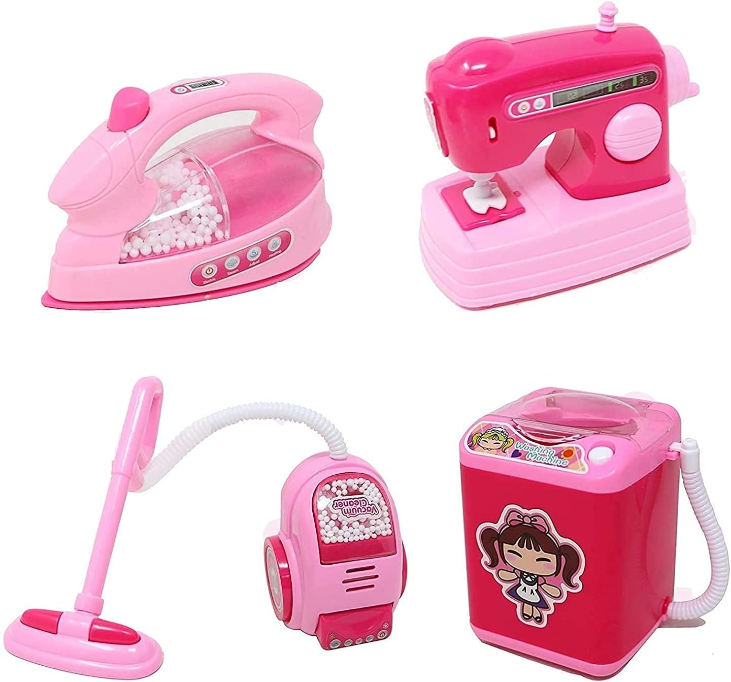 4-in-1 Kids Electric Household Kitchen Toy Set – Washing Machine, Vacuum, Sewing Machine &amp; Iron | Safe &amp; Fun Playset UAE