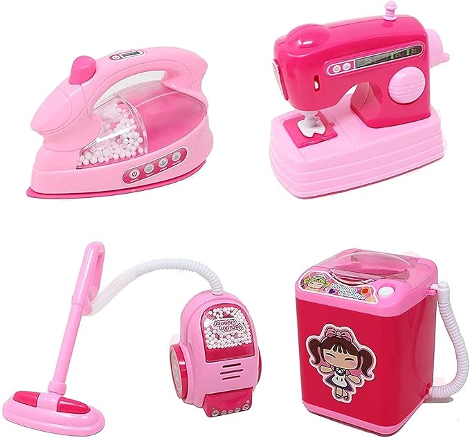 4-in-1 Kids Electric Household Kitchen Toy Set – Washing Machine, Vacuum, Sewing Machine &amp; Iron | Safe &amp; Fun Playset UAE