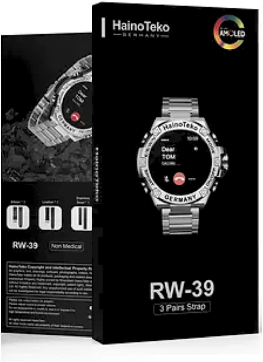 RW39 AMOLED Full-Screen Smart Watch – Bluetooth Calling + 3 Straps + Wireless Charger