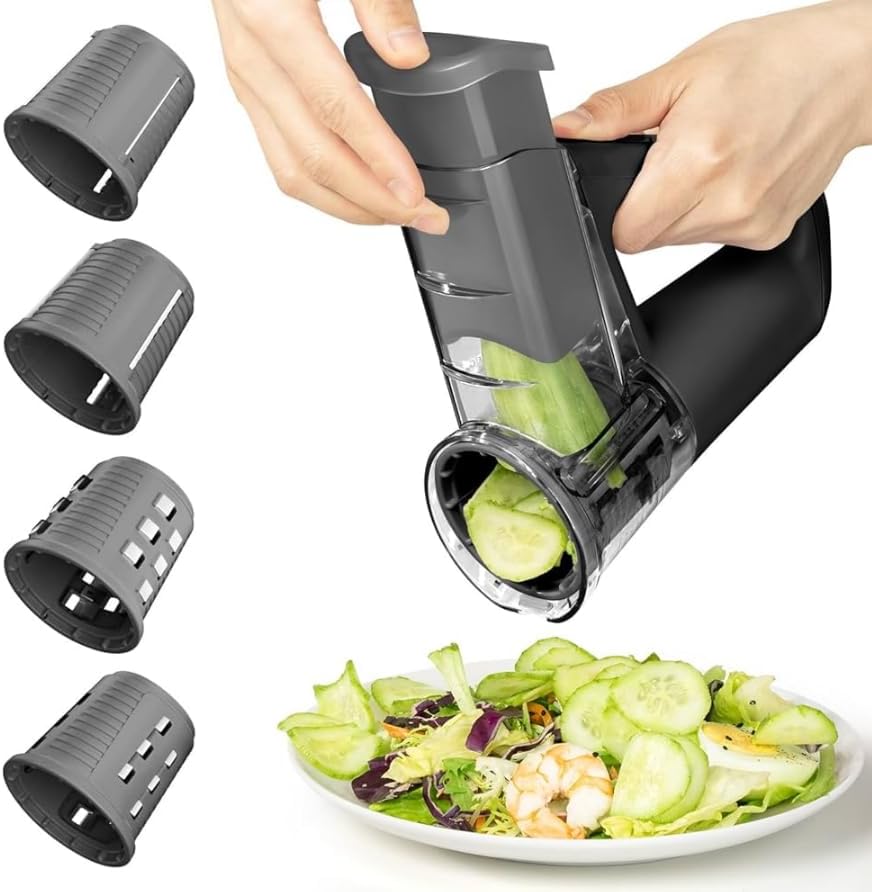 Multi-Functional Electric Handheld Food Chopper – Rechargeable Rotary Cheese Grater & Vegetable Slicer (2500mAh, 4 Blades)