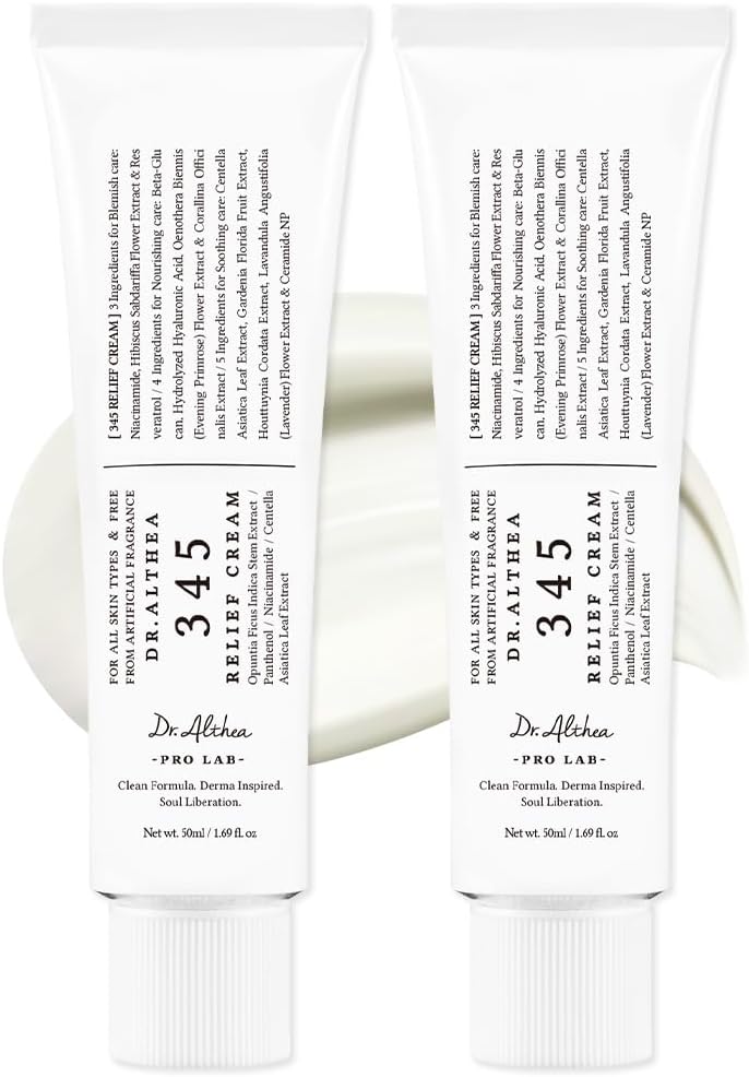 Dr.Althea 345 Relief Cream 1.7 Fl Oz – Daily Face Moisturizer & Blemish Relief | 2 Pack | Soothing, Hydrating & Vegan Skincare