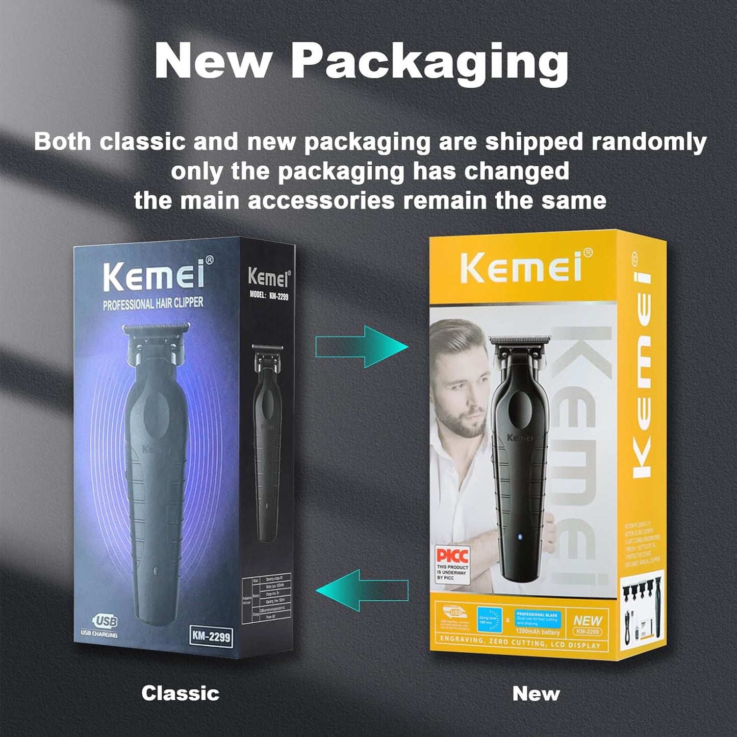 KEMEI 2299 Professional Cordless Hair Trimmer for Men | Zero-Gap T Blade, 7500 RPM Motor, 180-Min Runtime