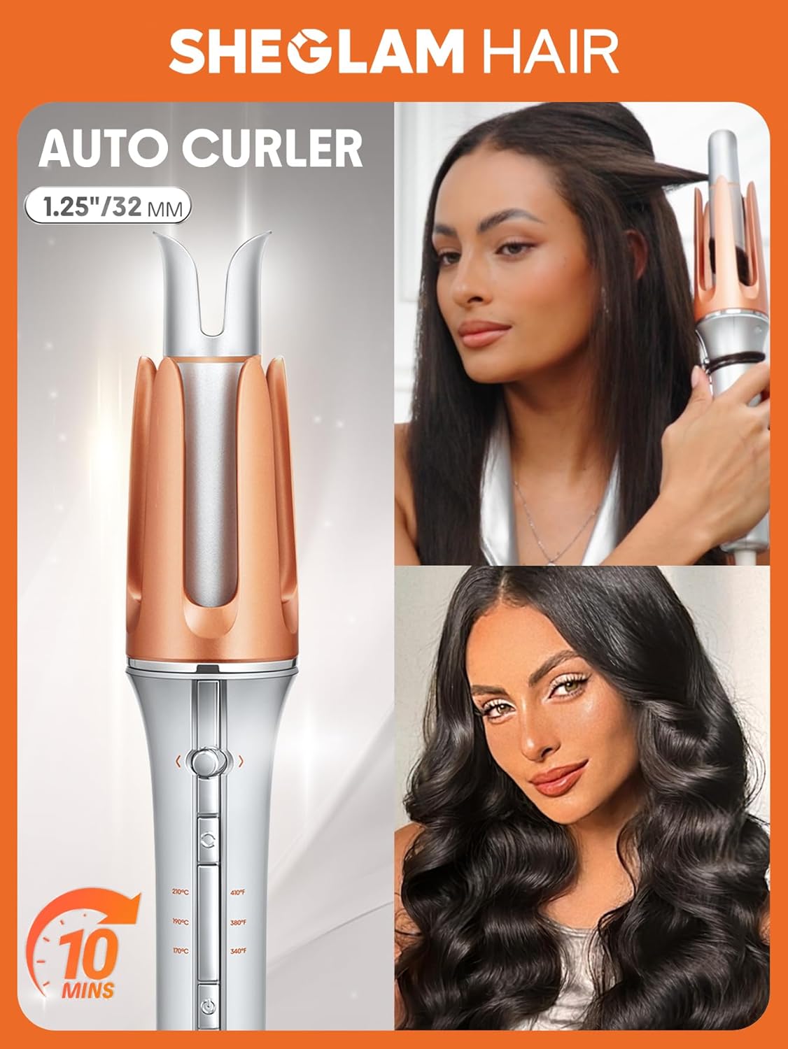 SHEGLAM Automatic Curling Iron 1-Inch | Fast Heating, Anti-Scald, Anti-Tangle &amp; 3 Heat Settings – GlossPro Ceramic Hair Curler&nbsp;