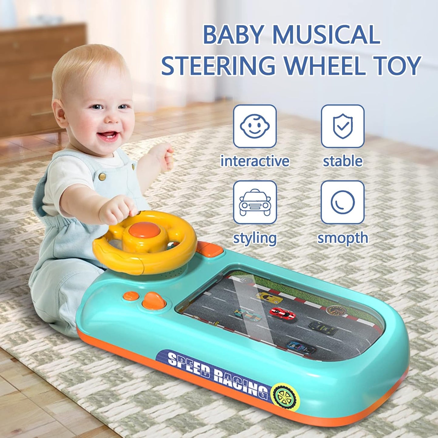 Kids Driving Simulator Steering Wheel Toy | Musical Racing Car Game with Lights, Sounds & Educational Play – Safe Pretend Driving Gift for Boys & Girls.