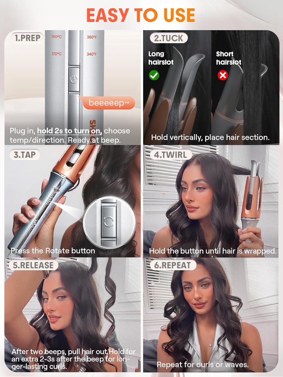 SHEGLAM Automatic Curling Iron 1-Inch | Fast Heating, Anti-Scald, Anti-Tangle &amp; 3 Heat Settings – GlossPro Ceramic Hair Curler&nbsp;