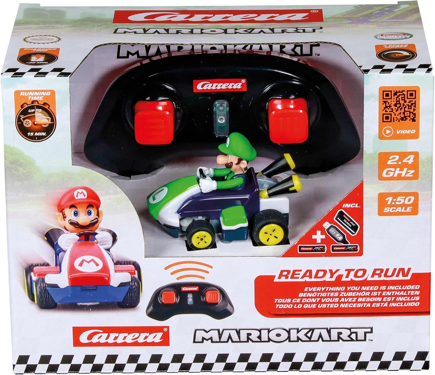 Carrera RC Mario Kart Mini Luigi – 2.4GHz Remote Control Kart | Ready to Run