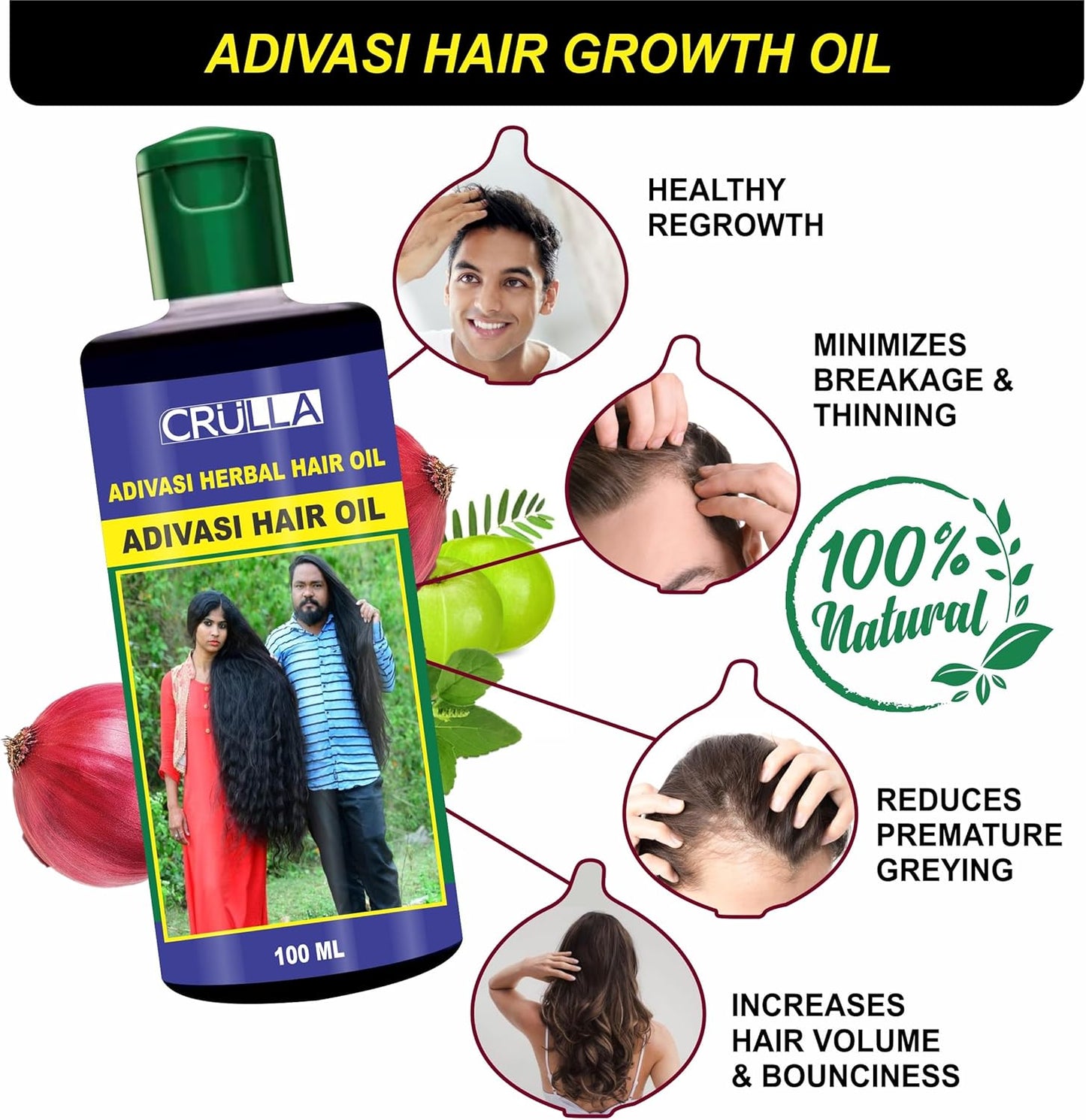 Adivasi Original Herbal Hair Oil for Hair Growth – Natural Ayurvedic Hair Fall Control Oil (100ml)