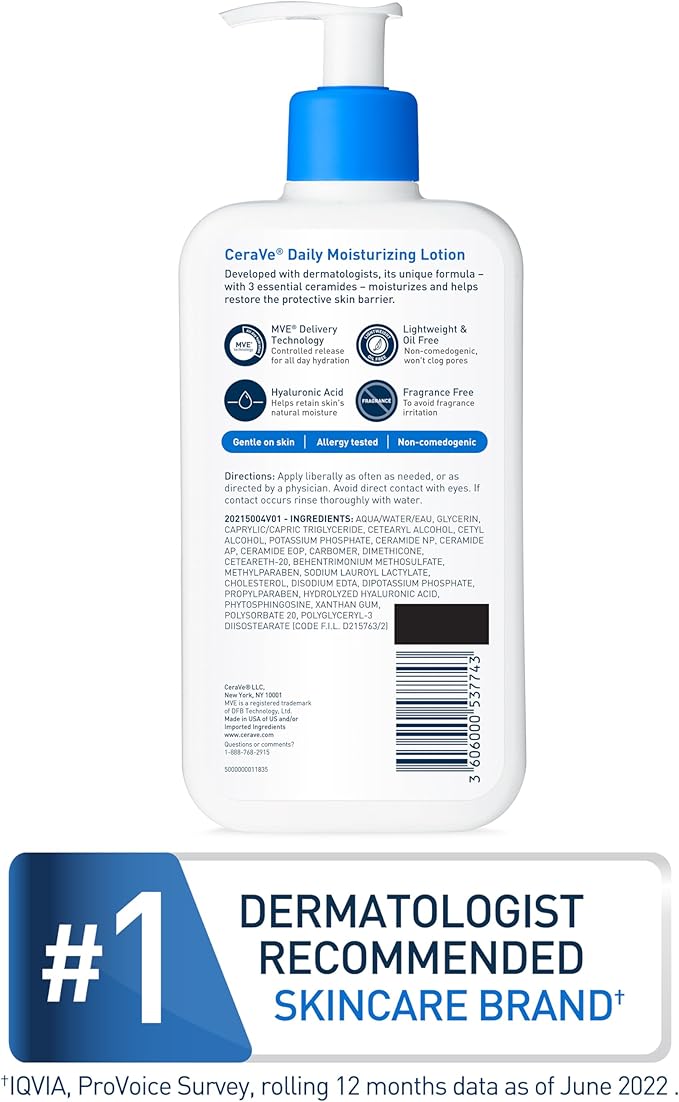 CeraVe Daily Moisturizing Lotion with Ceramides & Hyaluronic Acid – 355ml  24H Hydration for Face & Body