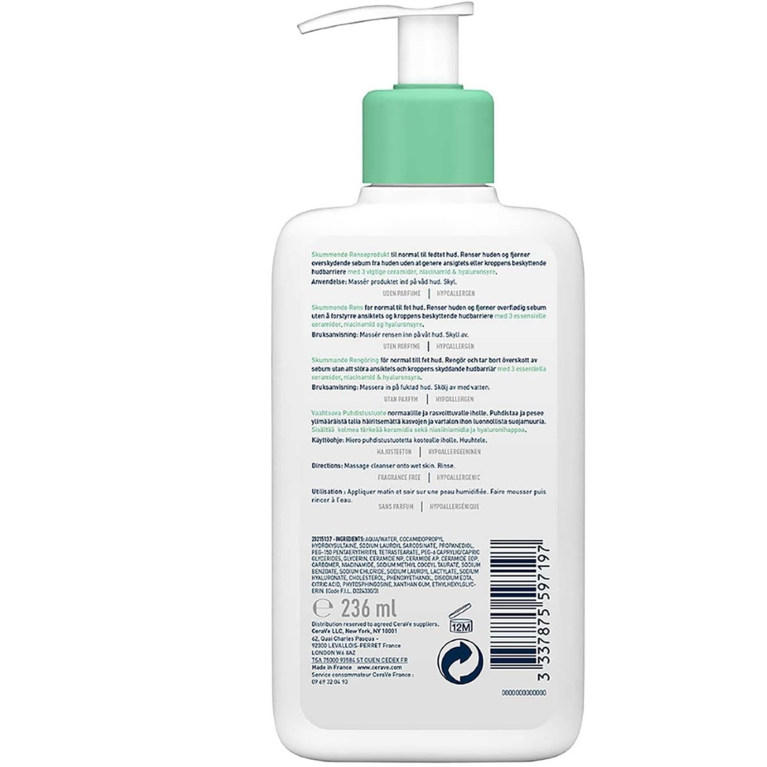 CeraVe Foaming Cleanser 236ml – Oil-Control Gel Wash for Normal to Oily Skin