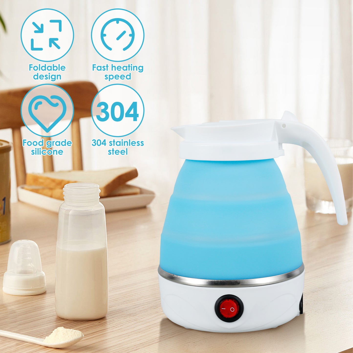Portable Foldable Electric Kettle 600 ml – Quick-Boil Travel Kettle, Dual-Voltage