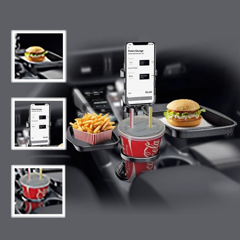 5-in-1 Car Cup Holder Expander with Food Tray & Phone Mount | Adjustable Double Cup Holder for Car, SUV & Truck